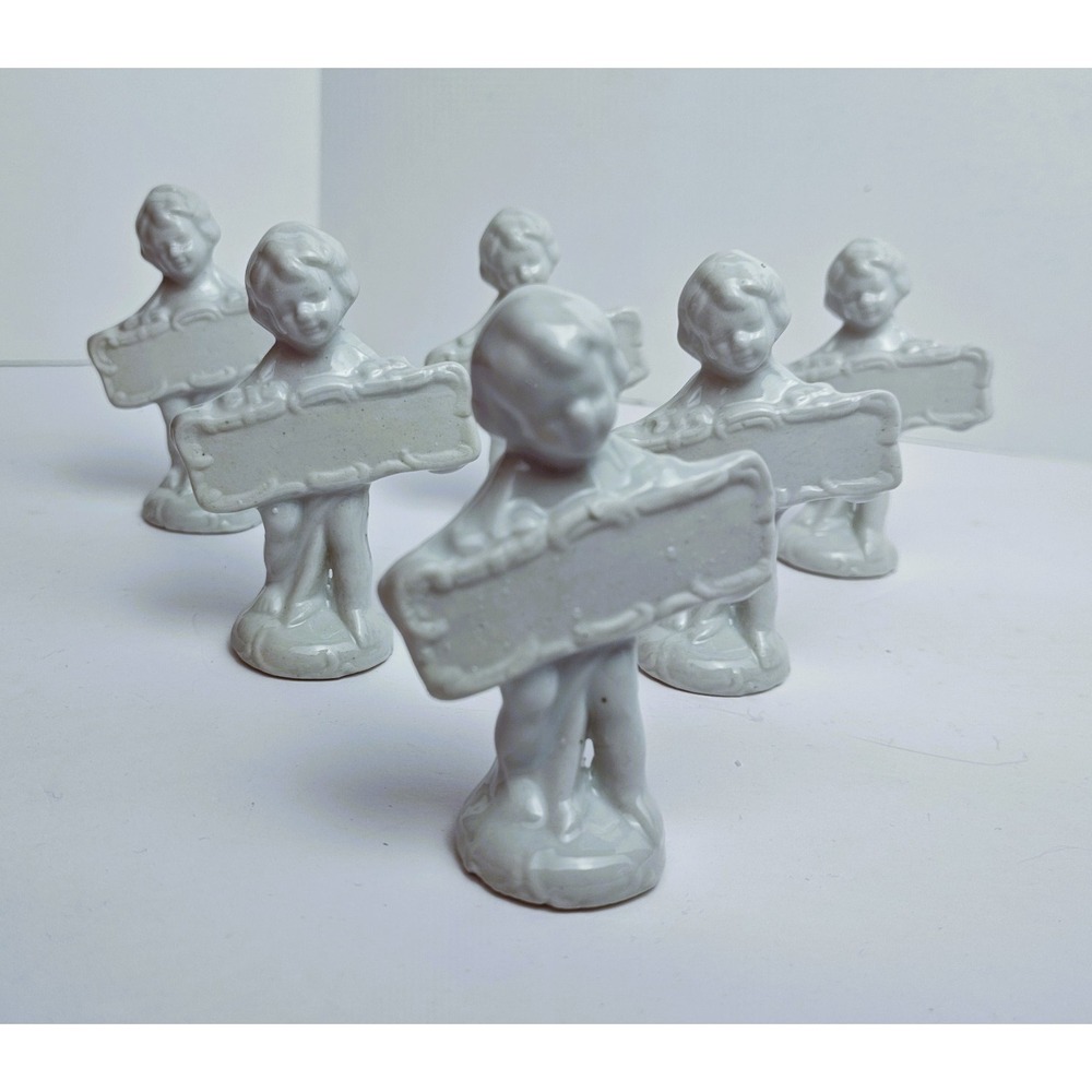 Sculptural Le Cherub Name Place Holders White Glazed Porcelain Set of 6